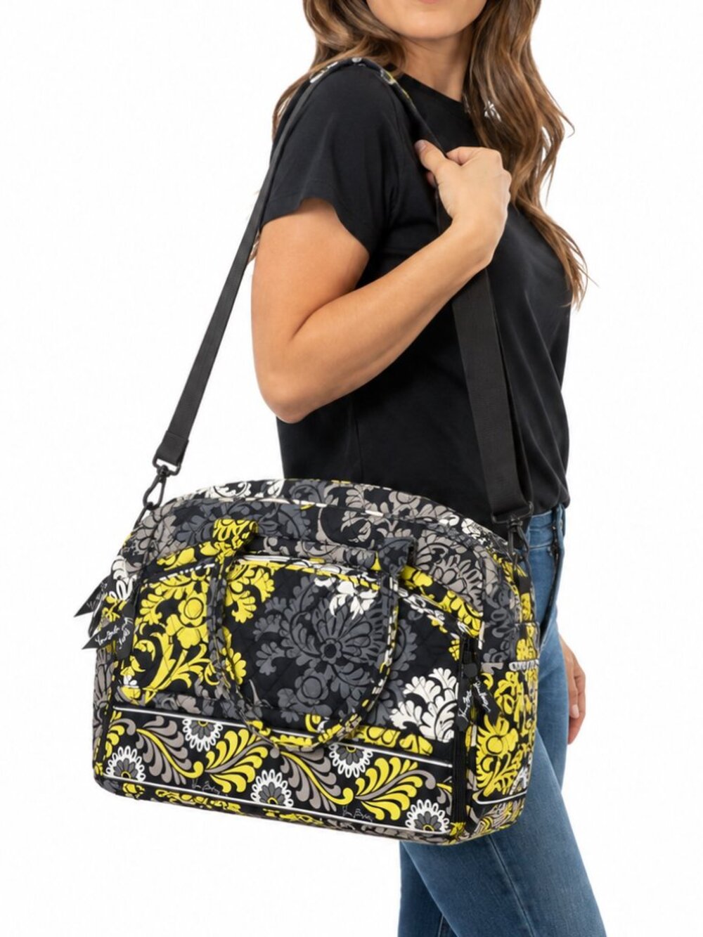 VERA BRADLEY Laptop Case Messenger Bag Baroque Black Padded Travel Weekender